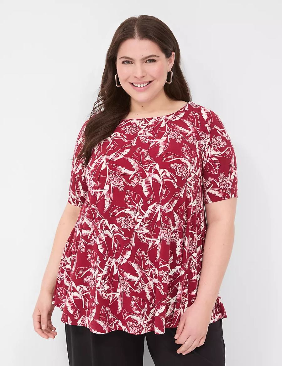 Women Lane Bryant Swing Boatneck Top T Shirts Burgundy | YVF9469SY