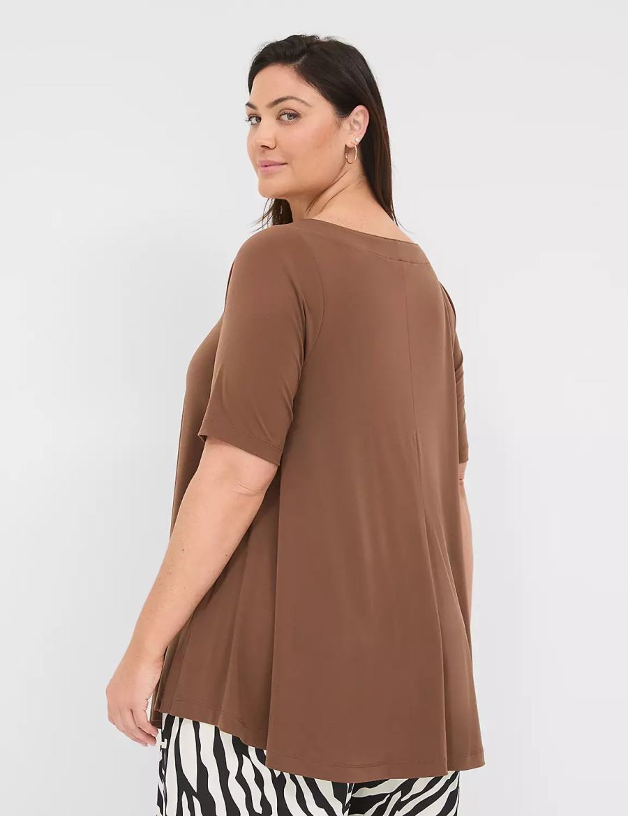 Women Lane Bryant Swing Boatneck Top T Shirts Brown | KSU8494BV