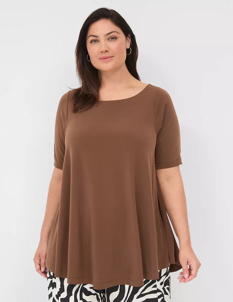 Women Lane Bryant Swing Boatneck Top T Shirts Brown | KSU8494BV