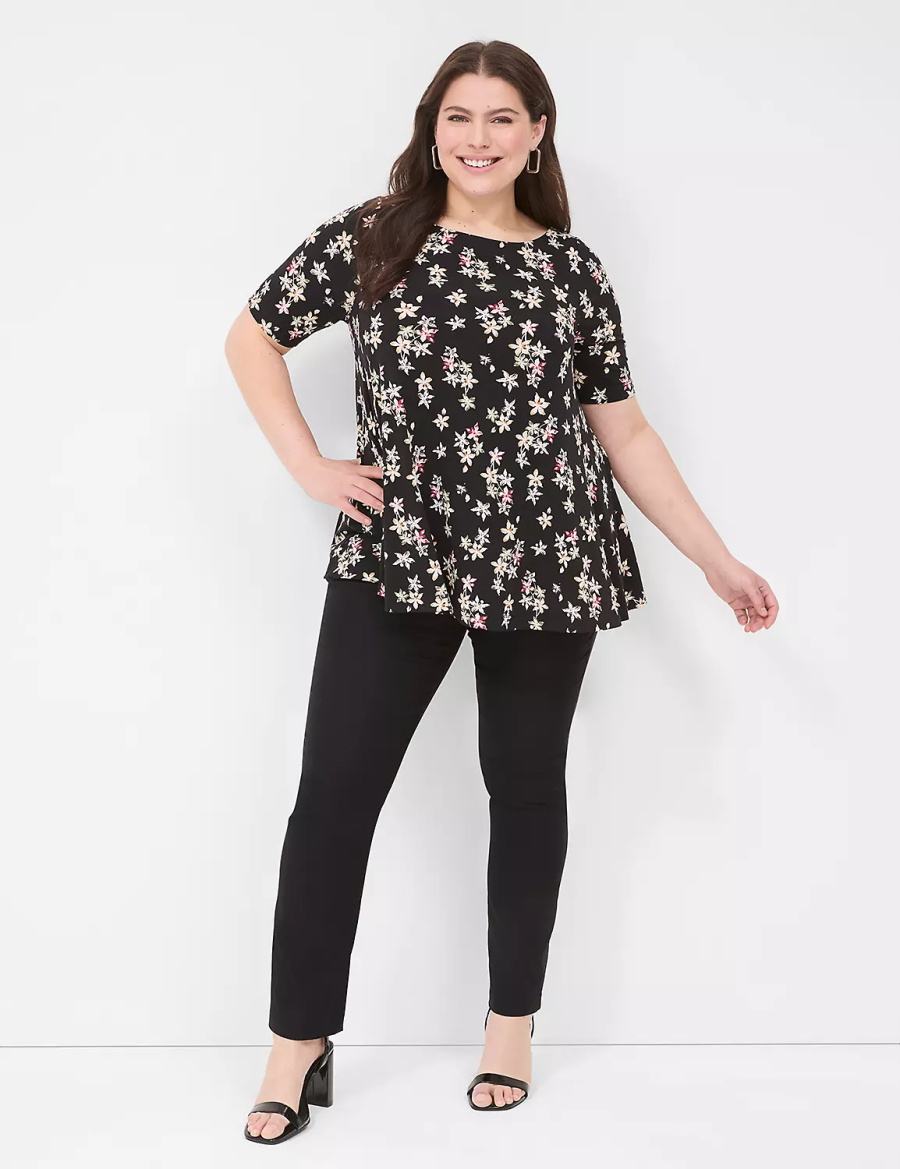 Women Lane Bryant Swing Boatneck Top T Shirts Black | LBJ7144FI