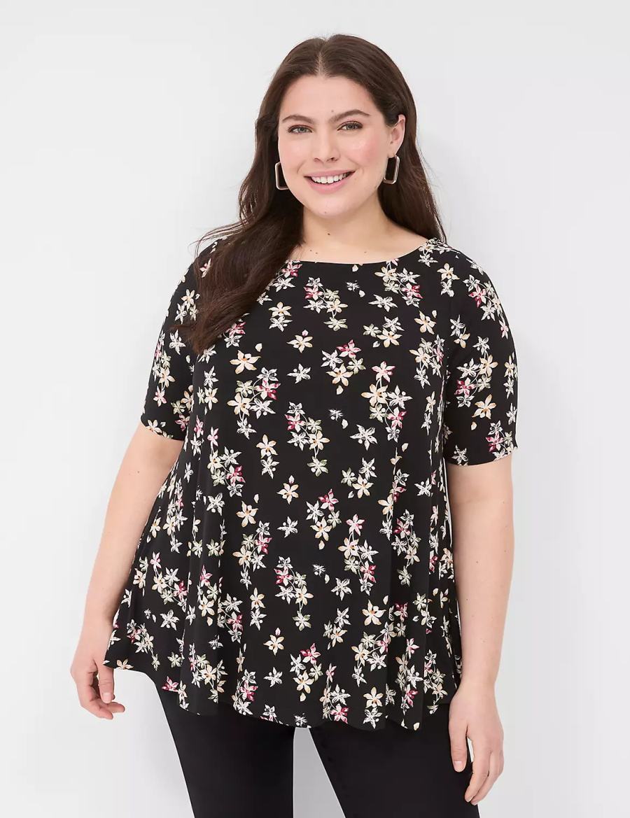 Women Lane Bryant Swing Boatneck Top T Shirts Black | LBJ7144FI