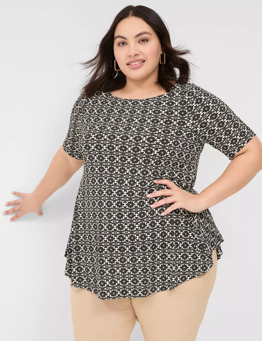 Women Lane Bryant Swing Boatneck Top T Shirts Black | FIG1247UM