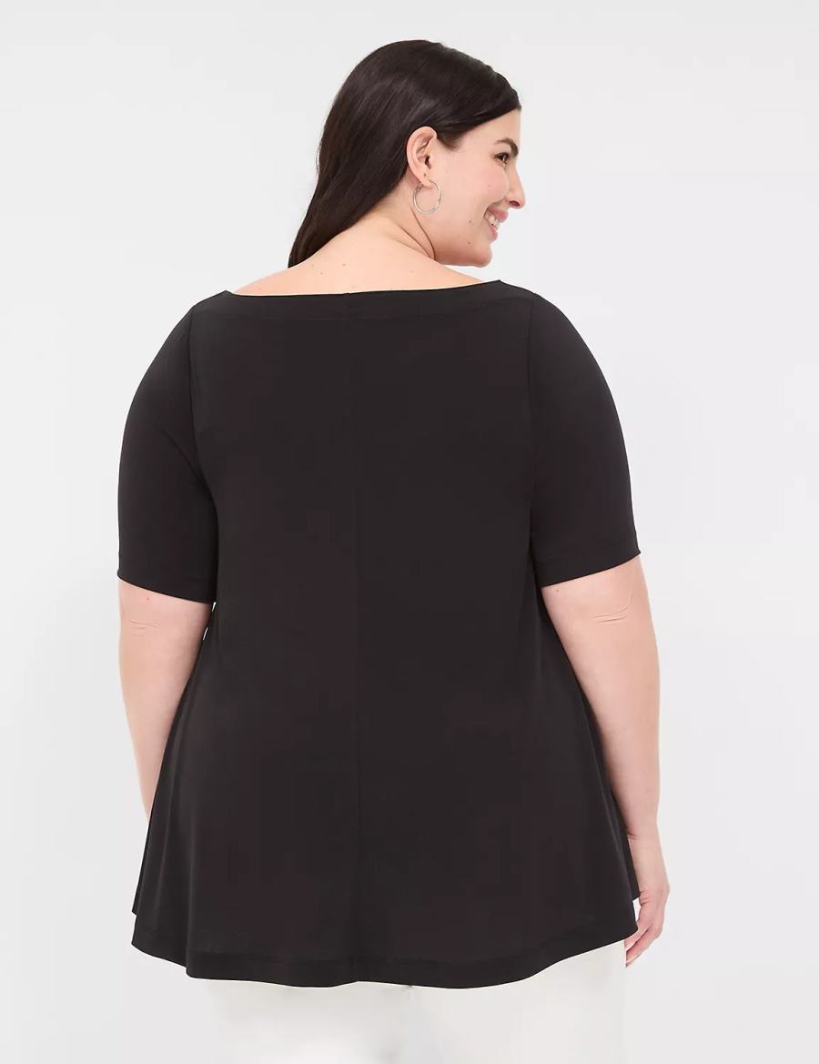 Women Lane Bryant Swing Boatneck Top T Shirts Black | QON3278IQ