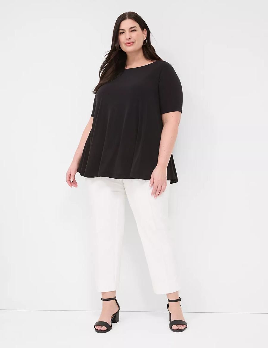 Women Lane Bryant Swing Boatneck Top T Shirts Black | QON3278IQ