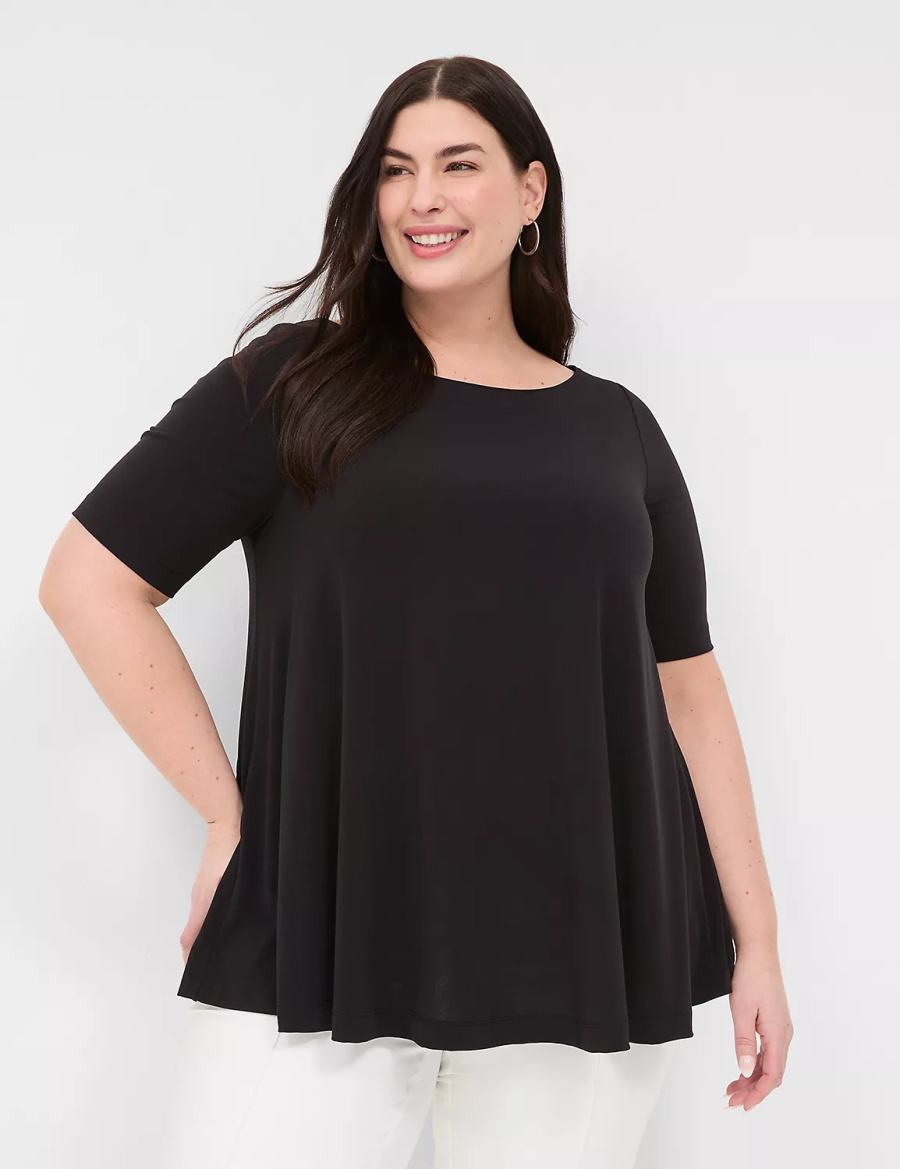 Women Lane Bryant Swing Boatneck Top T Shirts Black | QON3278IQ