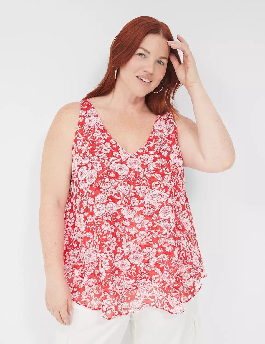 Women Lane Bryant Swing Double-Layer Chiffon Tank Top Red | KXL1053ZZ