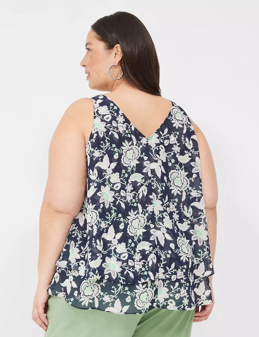 Women Lane Bryant Swing Double-Layer Chiffon Tank Top Navy Purple | XIP8921AV