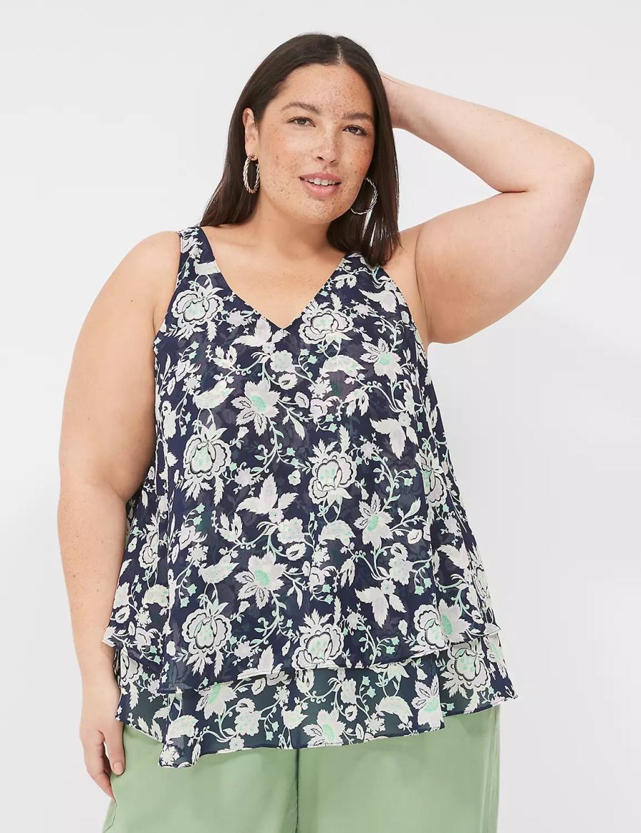 Women Lane Bryant Swing Double-Layer Chiffon Tank Top Navy Purple | XIP8921AV