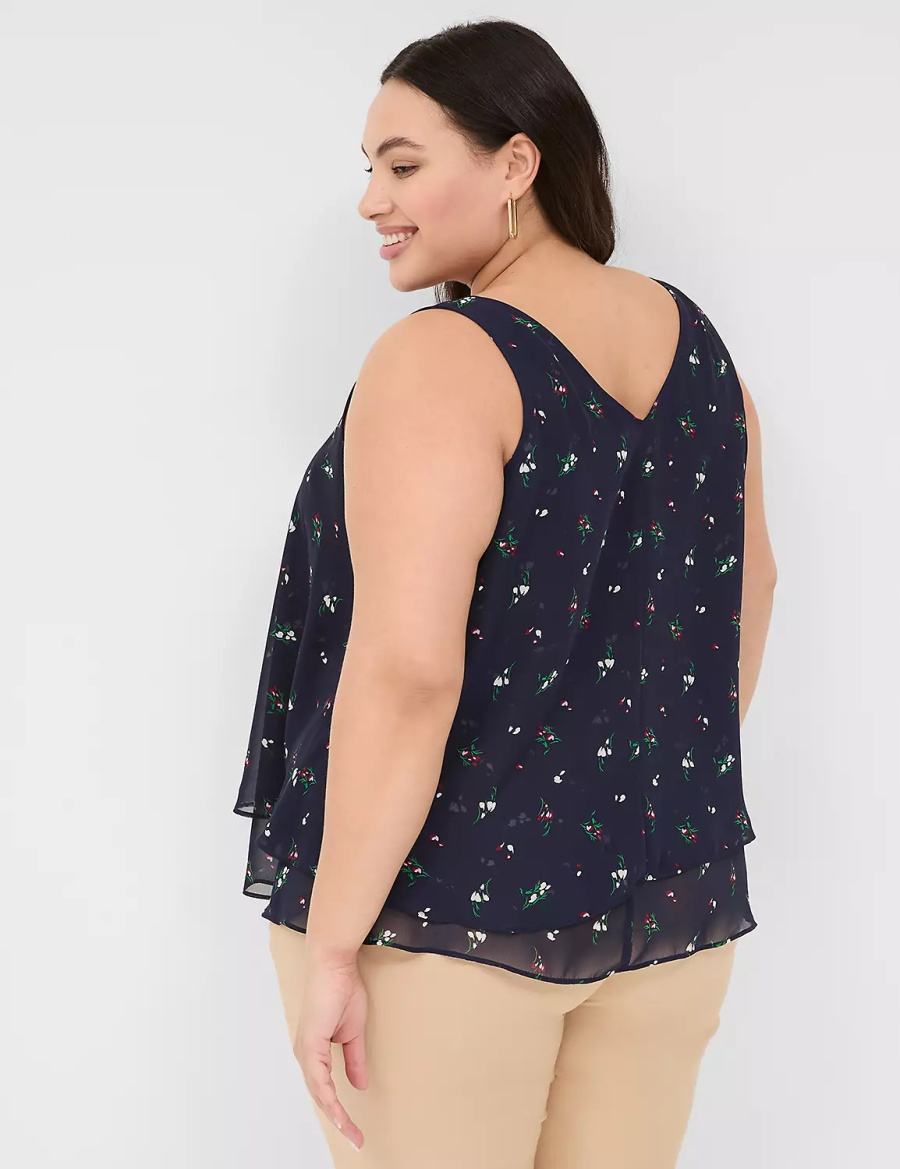 Women Lane Bryant Swing Double-Layer Chiffon Tank Top Navy | MWM509ZS