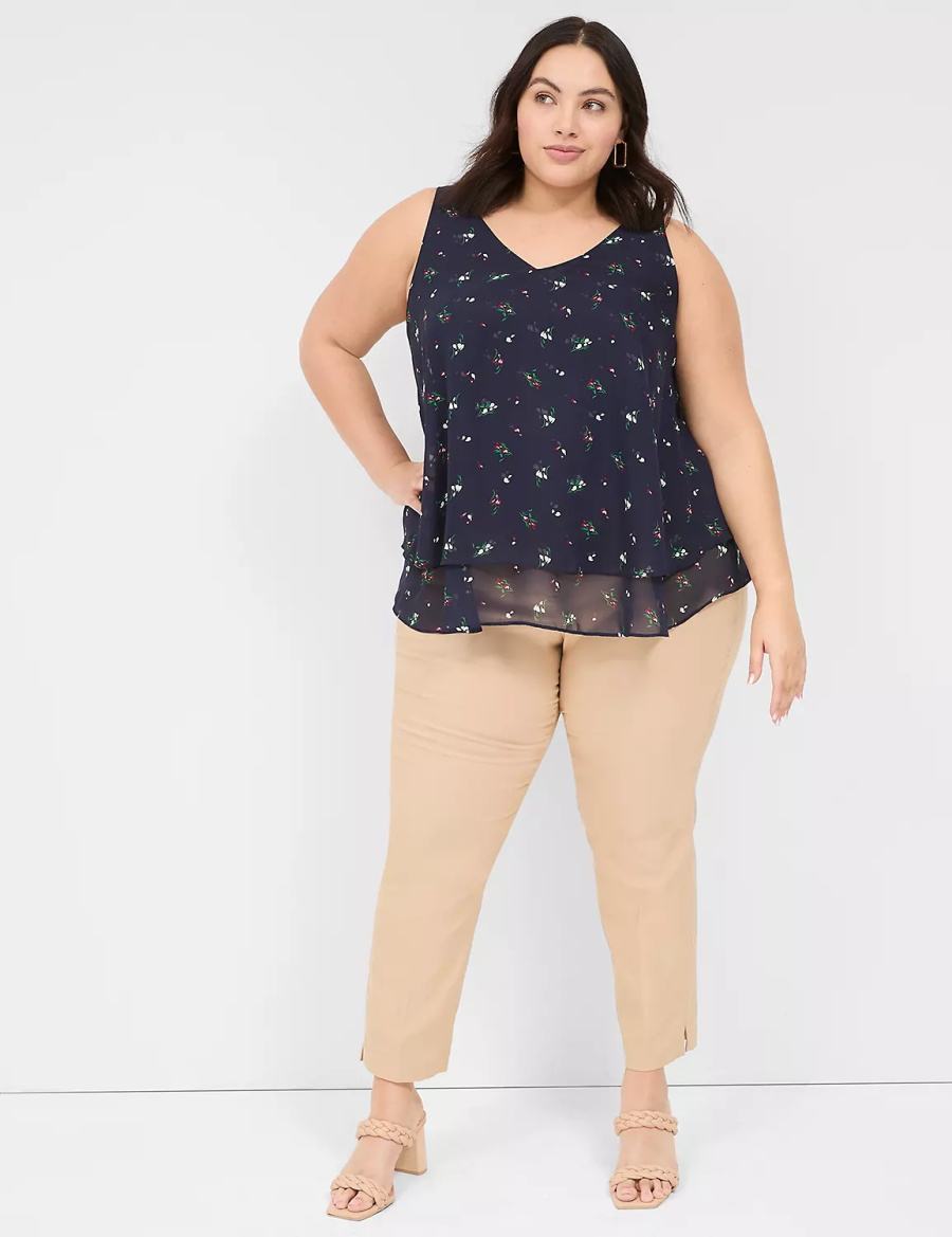 Women Lane Bryant Swing Double-Layer Chiffon Tank Top Navy | MWM509ZS