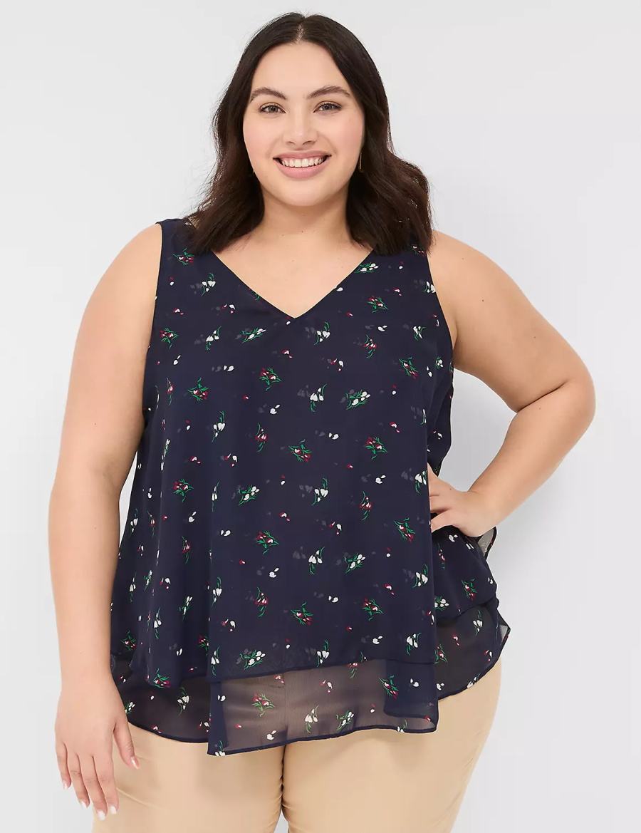 Women Lane Bryant Swing Double-Layer Chiffon Tank Top Navy | MWM509ZS