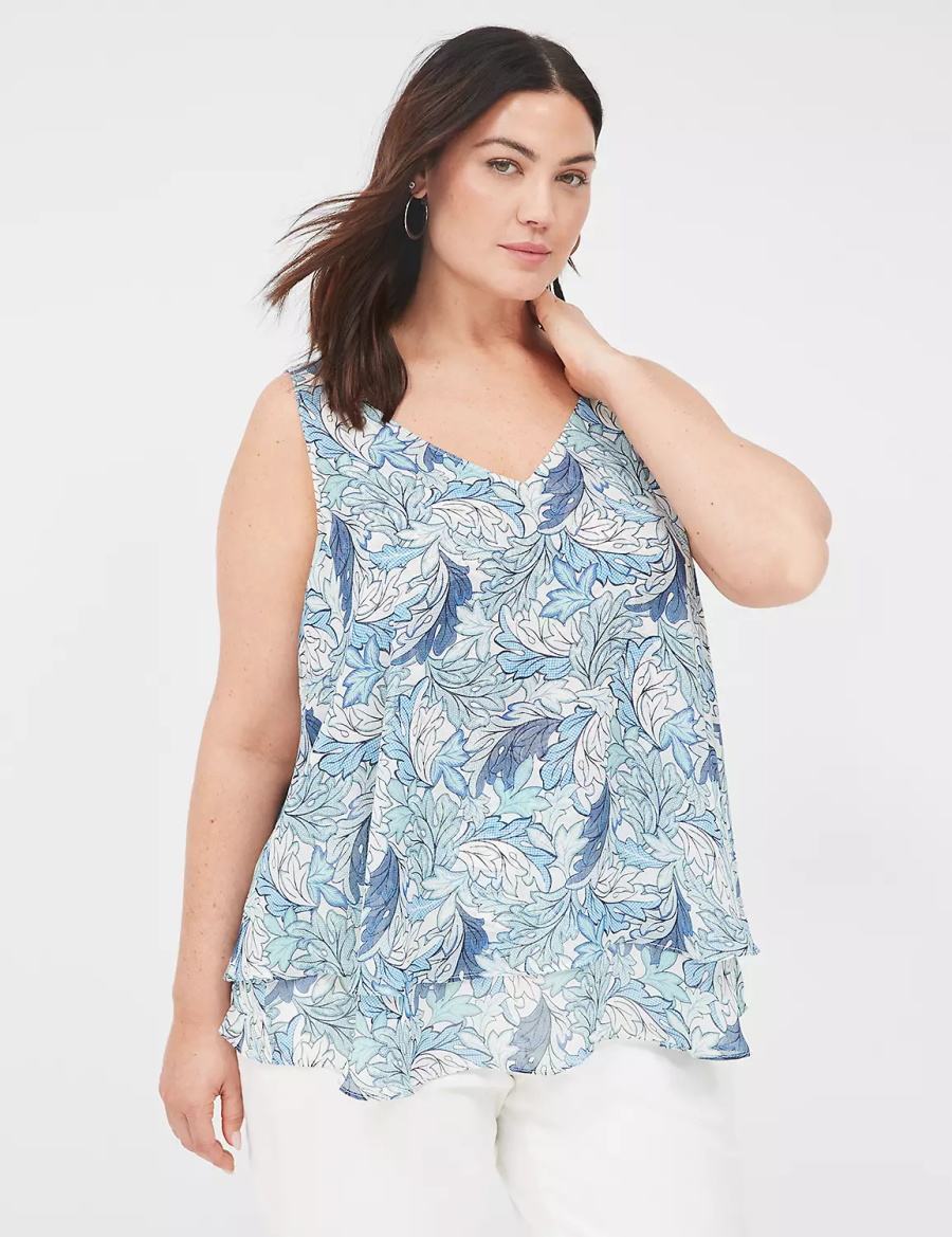 Women Lane Bryant Swing Double-Layer Chiffon Tank Top Blue | IIE6892JH