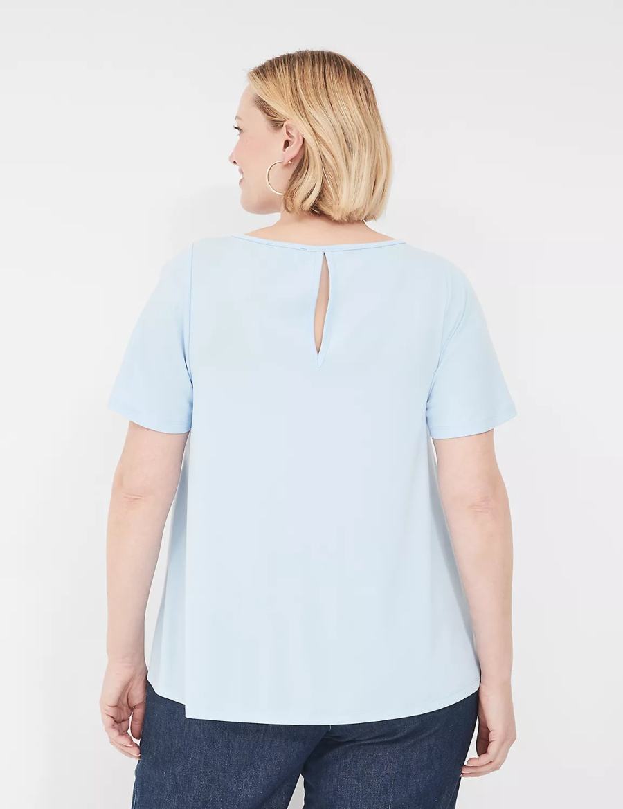 Women Lane Bryant Swing Flutter-Sleeve Smocked-Yoke Top T Shirts Blue | QRV3526QD