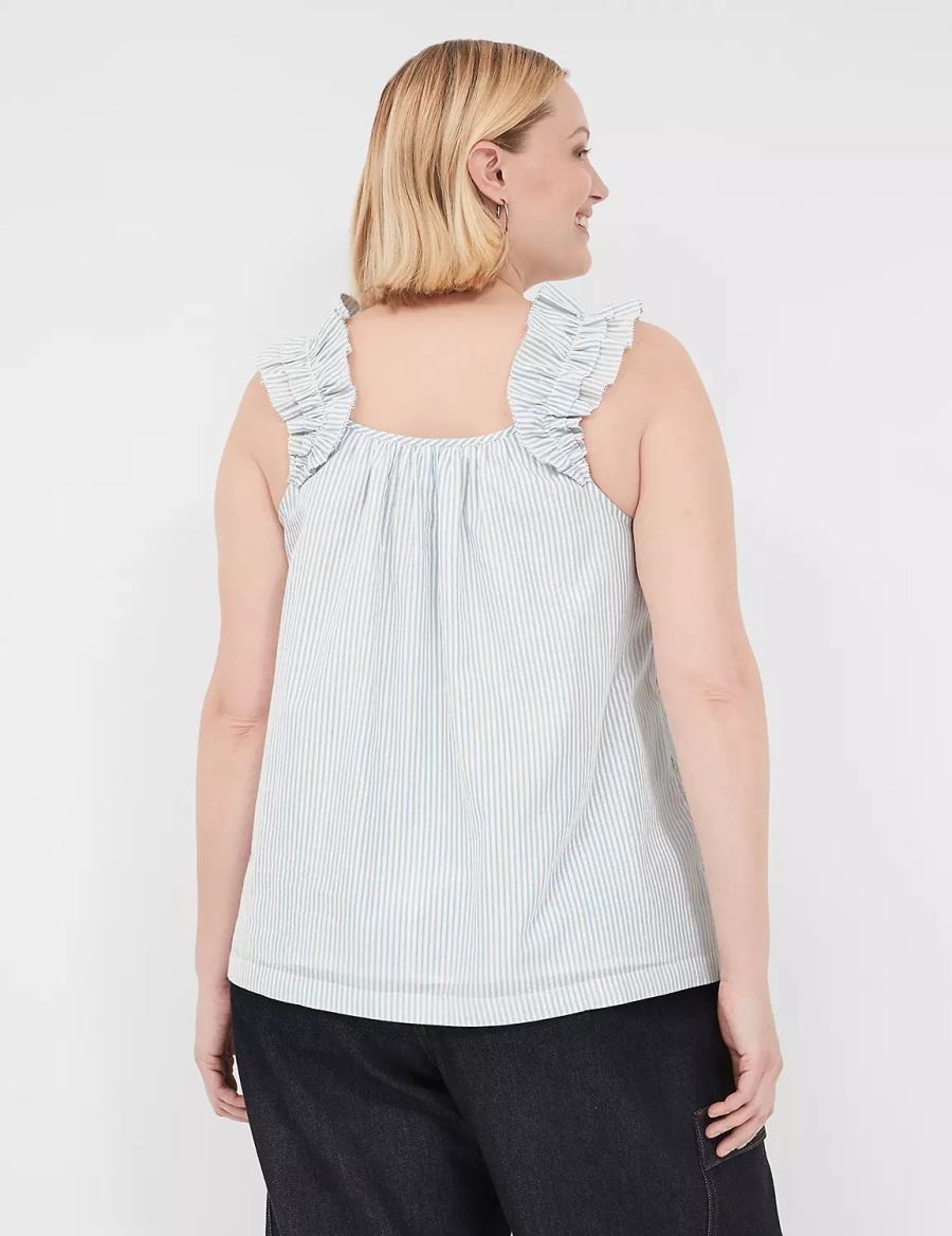 Women Lane Bryant Swing Lurex Stripe Ruffle-Sleeve Tank Top White Stripes | JXZ9661BY