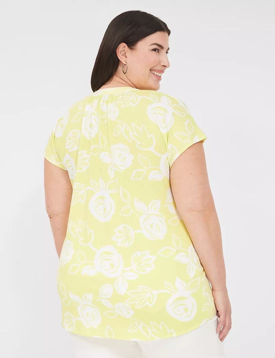 Women Lane Bryant Swing Notch-Neck Woven & Knit Top Blouse White Yellow | DBP4457QK