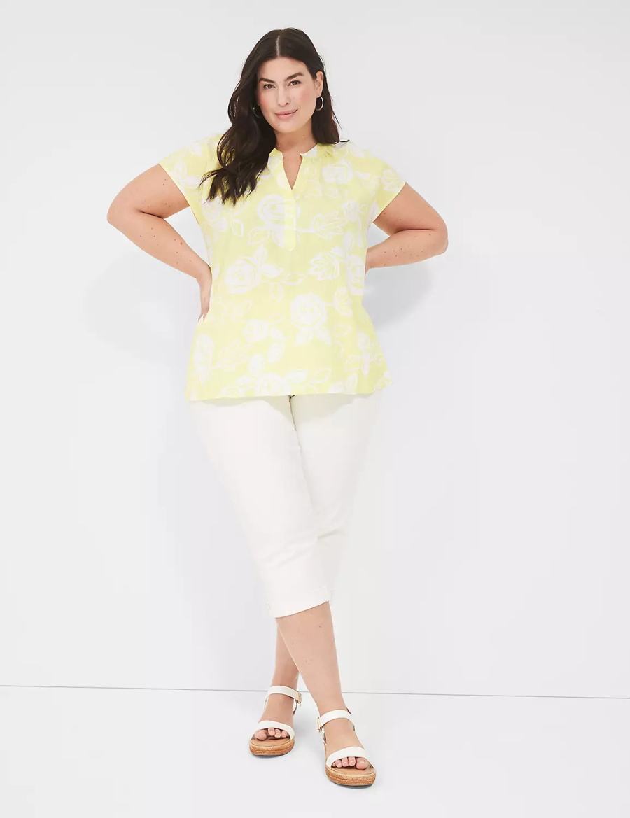 Women Lane Bryant Swing Notch-Neck Woven & Knit Top Blouse White Yellow | DBP4457QK