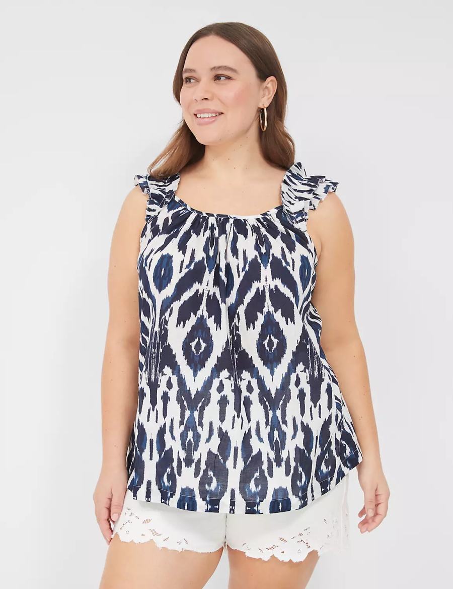 Women Lane Bryant Swing Ruffle-Sleeve Tank Top Navy White | BEG2421SZ