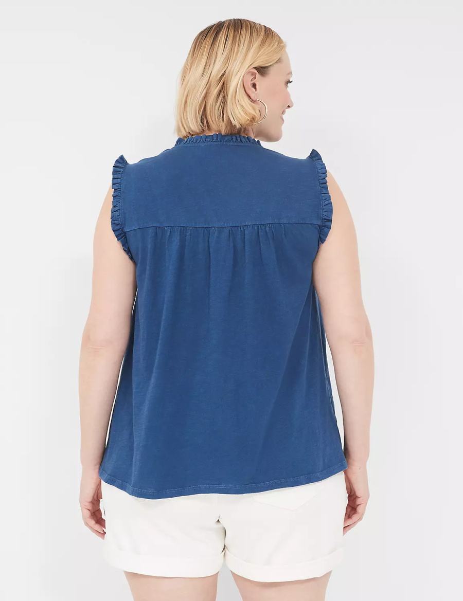 Women Lane Bryant Swing Ruffle Notch-Neck Tank Top Blue | ERK4019GZ