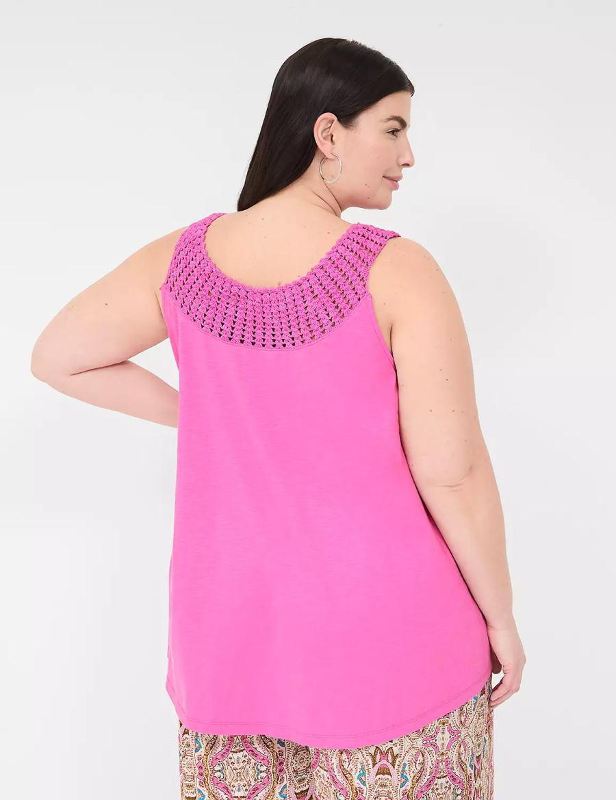 Women Lane Bryant Swing Sleeveless Crochet-Neck Top Tank Top Pink | OXD6078HW