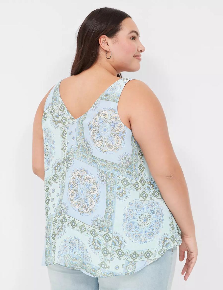 Women Lane Bryant Swing V-Neck Single-Layer Chiffon Tank Top Blue | MMS5349LP