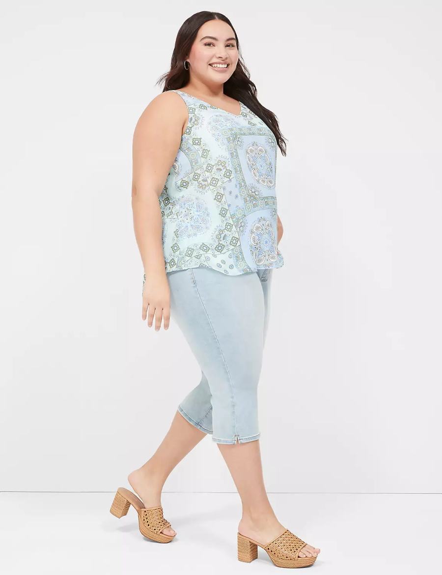 Women Lane Bryant Swing V-Neck Single-Layer Chiffon Tank Top Blue | MMS5349LP