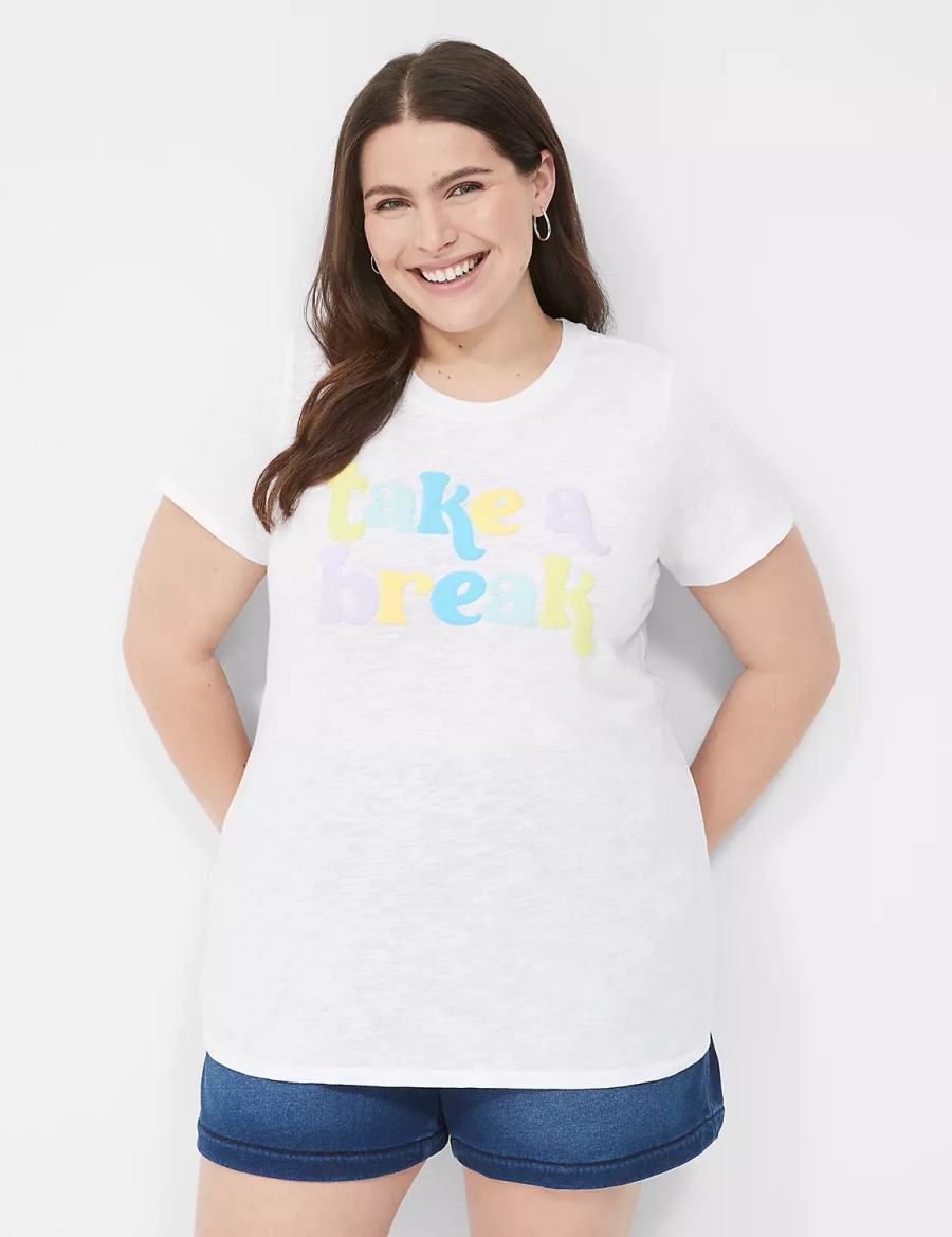 Women Lane Bryant Take a Break Graphic Tee T Shirts White | HCR7892PQ