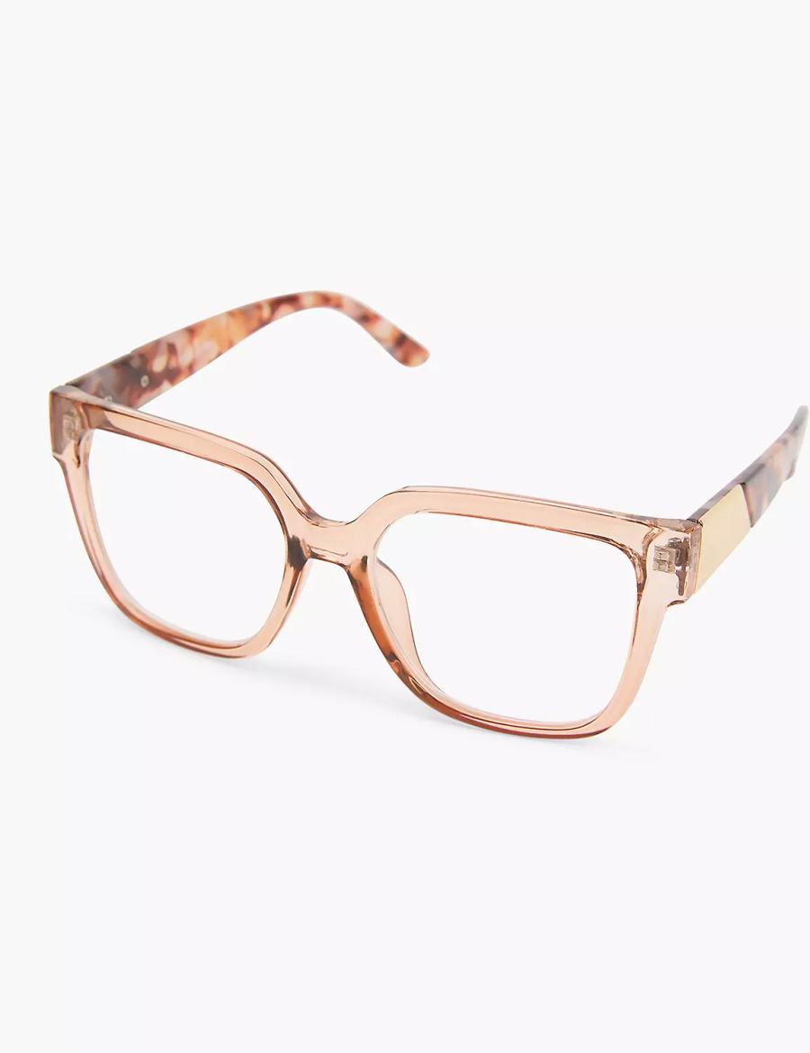 Women Lane Bryant Tan Crystal & Tortoiseshell Print Cateye Reading Glasses Beige | UXC9163PE