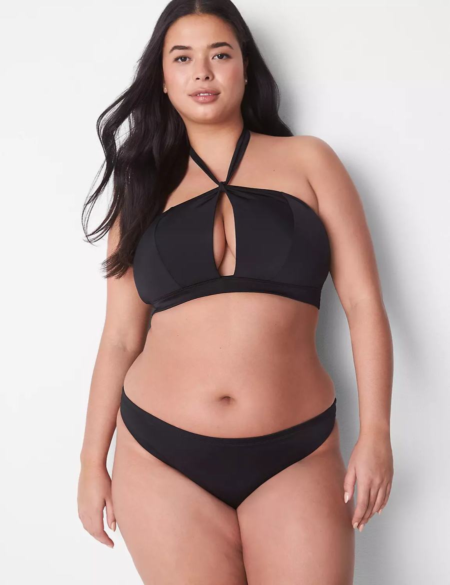 Women Lane Bryant Tanga Swim Briefs Black | RYS5393US