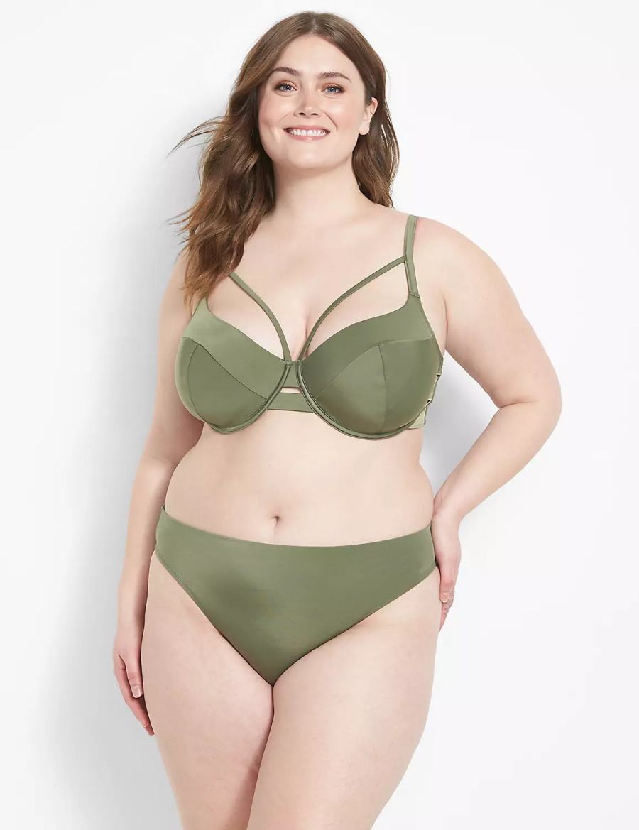 Women Lane Bryant Tanga Swim Briefs Dark Green | VNT177SE