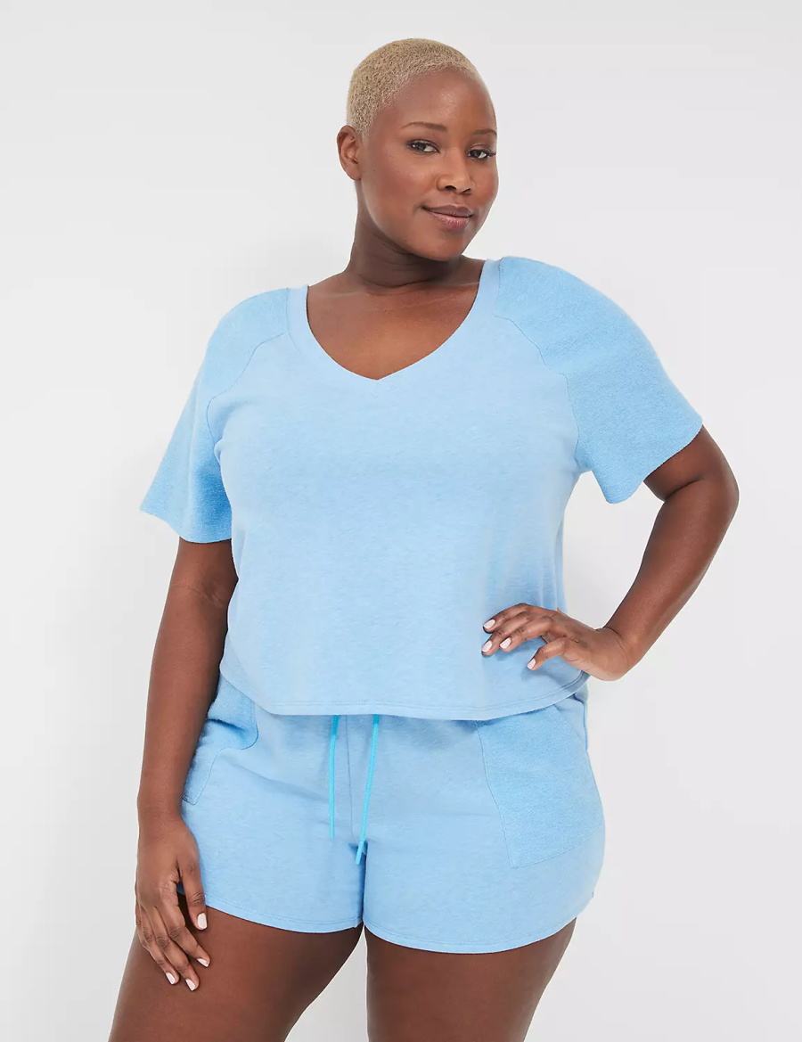 Women Lane Bryant Terry Fleece Boyfriend Shorts Blue | EGK1070IQ