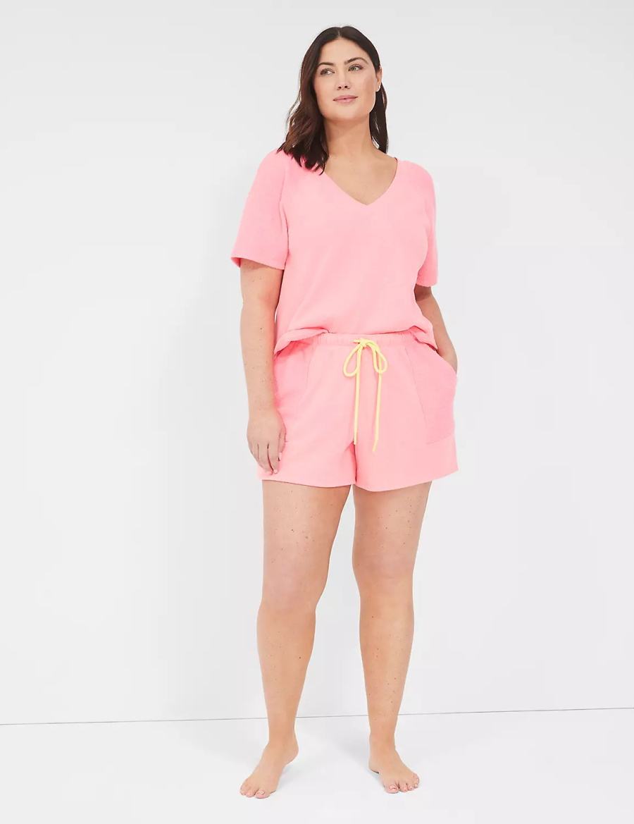 Women Lane Bryant Terry Fleece Boyfriend Shorts Pink | CND4585YQ