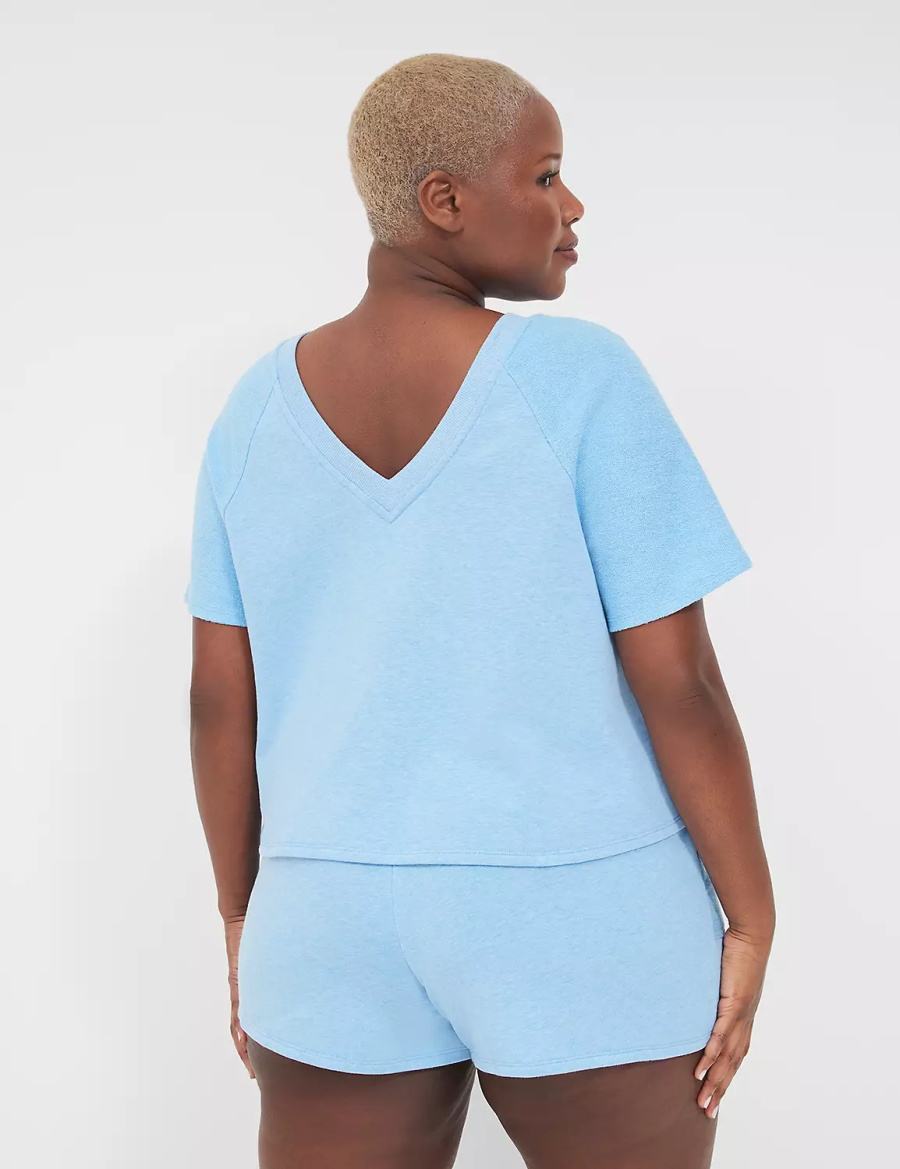 Women Lane Bryant Terry Fleece Tee T Shirts Blue | BZF5459YK