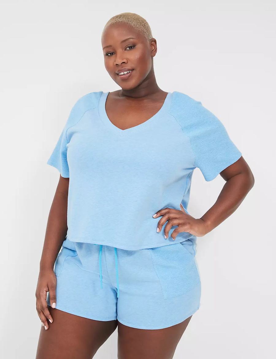 Women Lane Bryant Terry Fleece Tee T Shirts Blue | BZF5459YK