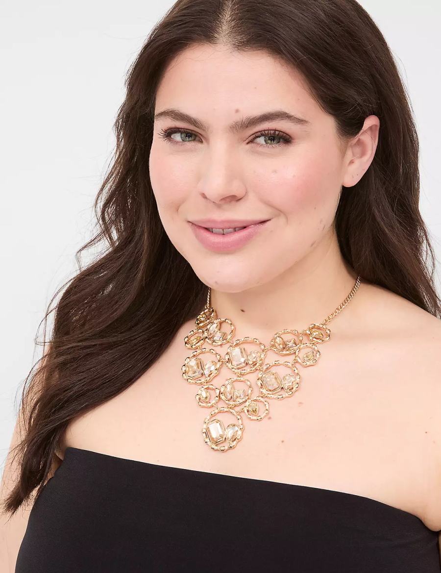 Women Lane Bryant Textured Imitation Stone Statement Necklace Gold | BGD5042PE