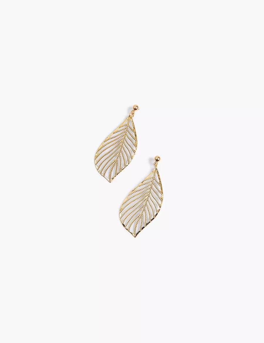 Women Lane Bryant Textured Metal Leaf Drop Earrings Gold | PXS2661KY