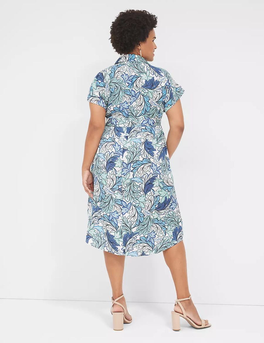 Women Lane Bryant Tie-Waist Midi Shirt Dress Blue Multicolor | FCI5037TI