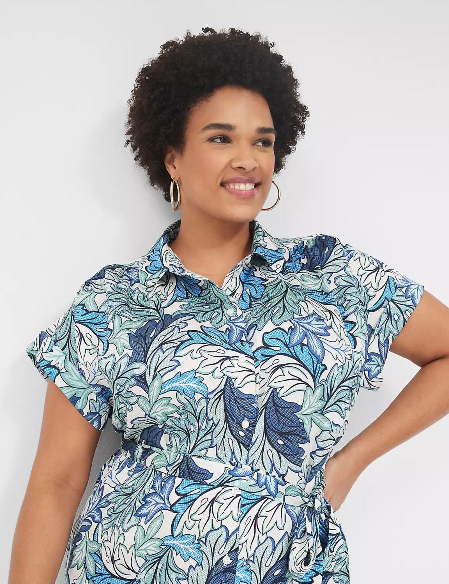 Women Lane Bryant Tie-Waist Midi Shirt Dress Blue Multicolor | FCI5037TI