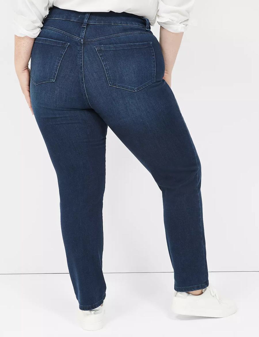 Women Lane Bryant Tighter Tummy Fit High-Rise Straight Jeans Dark Blue | NZS472ER