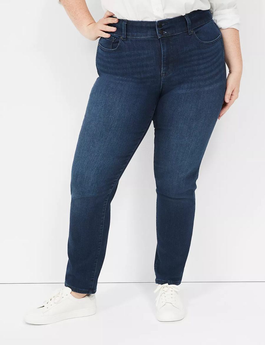 Women Lane Bryant Tighter Tummy Fit High-Rise Straight Jeans Dark Blue | NZS472ER