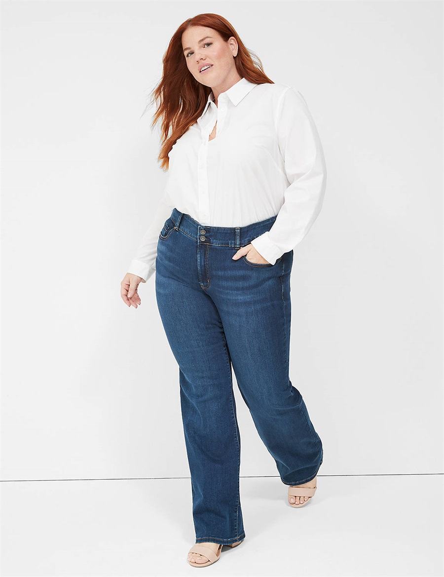 Women Lane Bryant Tighter Tummy Fit High-Rise Boot Jeans Dark Blue | PJB674FI