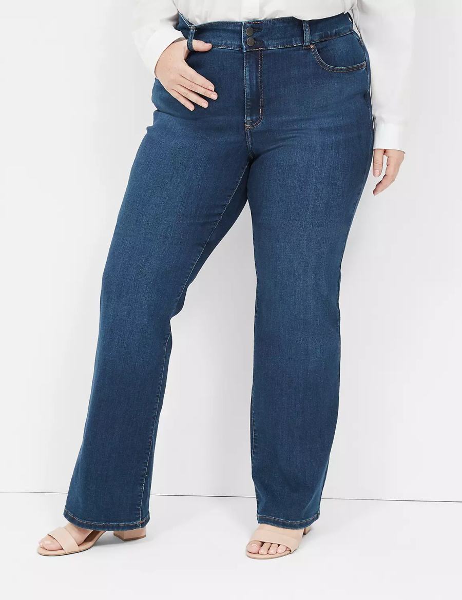 Women Lane Bryant Tighter Tummy Fit High-Rise Boot Jeans Dark Blue | PJB674FI