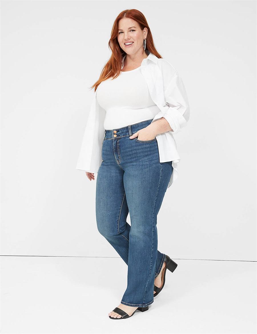 Women Lane Bryant Tighter Tummy High-Rise Boot Jeans Blue | SIL650UZ