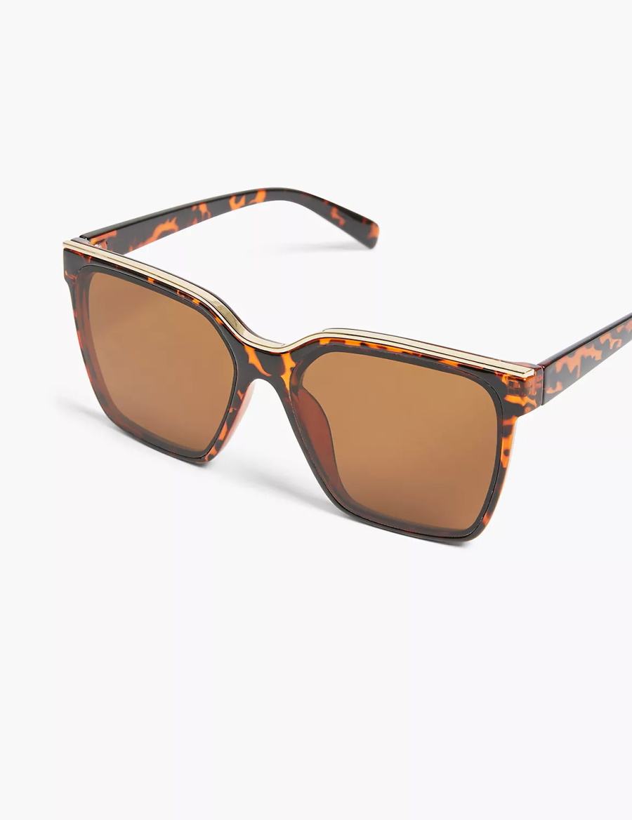 Women Lane Bryant Tortoiseshell Print Jelly Embellished Cateye Sunglasses Brown Black | CCV4733BR