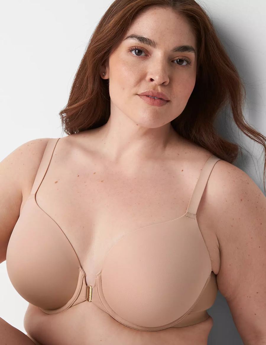 Women Lane Bryant Totally Smooth Full Coverage Front-Close Bralettes Beige | QYI8929BW