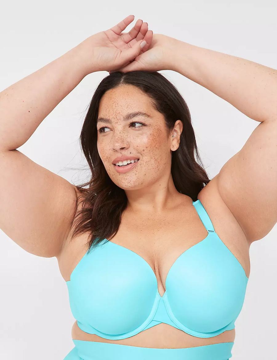 Women Lane Bryant Totally Smooth Lightly Lined Full Coverage Bralettes Turquoise | XTL9022NV