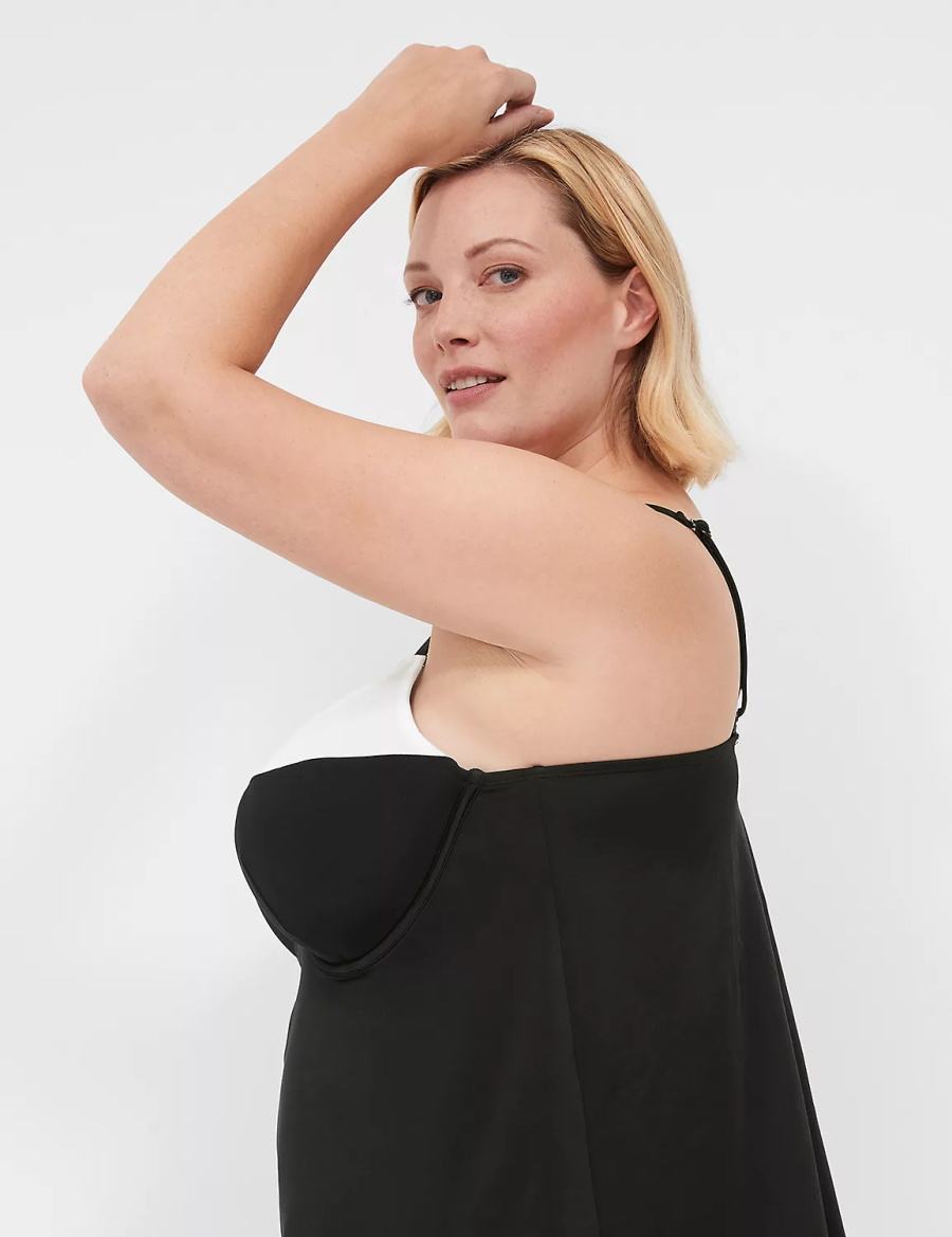 Women Lane Bryant Underwire Balconette Tankini Bikini Top Black | ISN8059OF