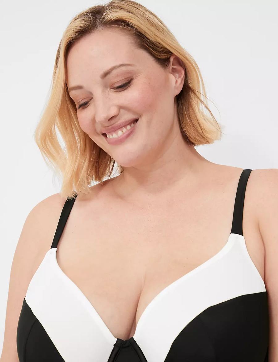 Women Lane Bryant Underwire Balconette Tankini Bikini Top Black | ISN8059OF