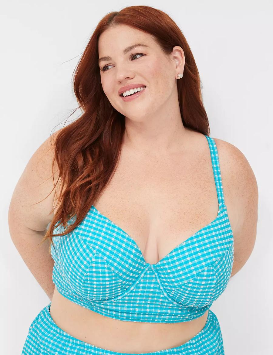 Women Lane Bryant Underwire Longline Bikini Top Blue White | BYQ3360PI