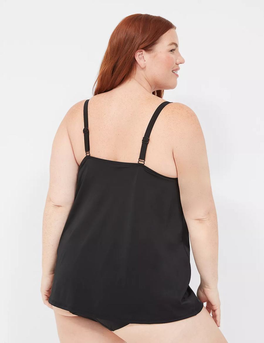 Women Lane Bryant Underwire O-Ring Tankini Bikini Top Black | DYW7643OG