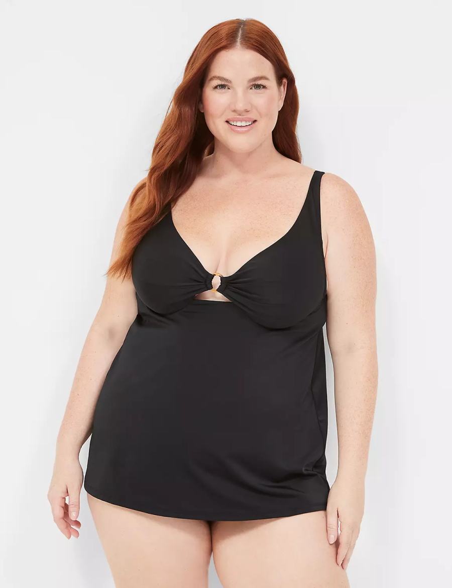 Women Lane Bryant Underwire O-Ring Tankini Bikini Top Black | DYW7643OG